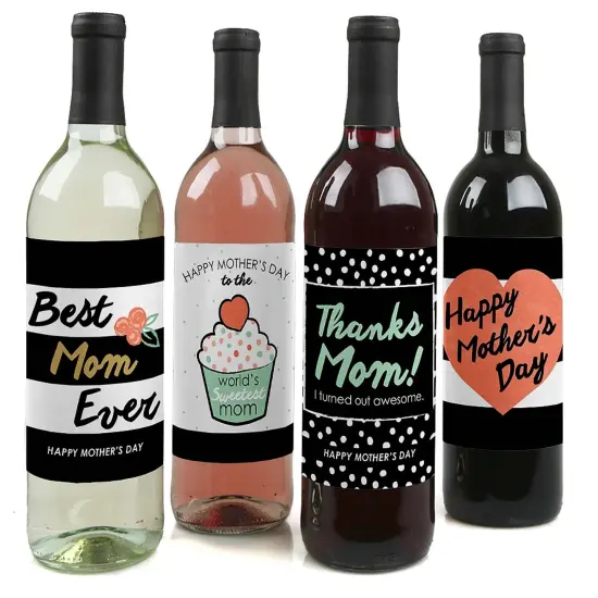 Big Dot of Happiness Best Mom Ever - Mother's Day Gift For Women - Wine Bottle Label Stickers - Set of 4 {1}