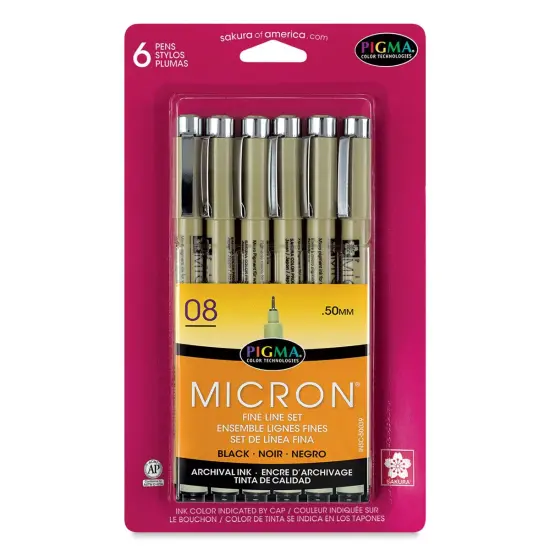 Sakura Pigma Micron Pens - Set of 6, Black, 08 {1}