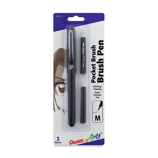 Pentel Pocket Brush Pen - Pen with 2 Refills, Sepia {1}