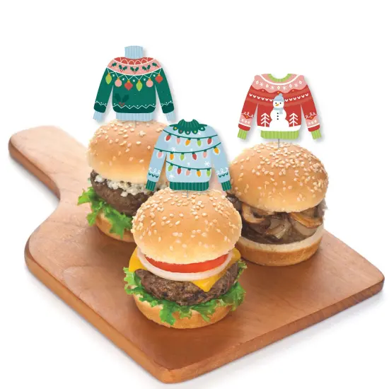 Big Dot of Happiness Colorful Christmas Sweaters - Dessert Cupcake Toppers - Ugly Sweater Holiday Party Clear Treat Picks - Set of 24 {4}