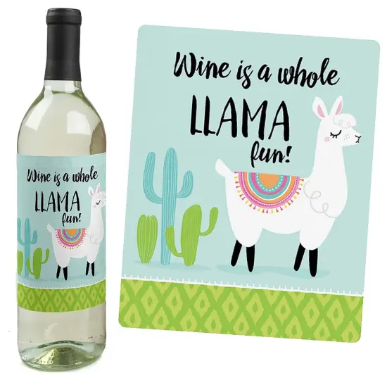 Big Dot of Happiness Whole Llama Fun - Llama Fiesta Baby Shower or Birthday Party Decorations for Women & Men - Wine Bottle Label Stickers - Set of 4 {7}