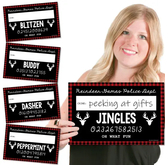 Big Dot of Happiness Prancing Plaid - Party Mug Shots - Photo Booth Props Christmas & Holiday Buffalo Plaid Party Mugshot Signs - 20 Count {1}