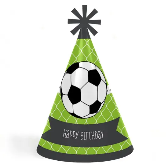 Big Dot of Happiness Goaaal - Soccer - Cone Happy Birthday Party Hats for Kids and Adults - Set of 8 (Standard Size) {1}