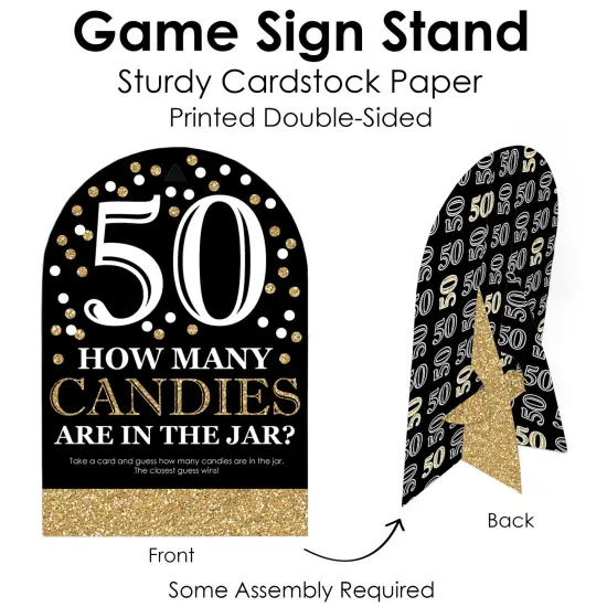 Big Dot of Happiness Adult 50th Birthday - Gold - How Many Candies Birthday Party Game - 1 Stand and 40 Cards - Candy Guessing Game {6}