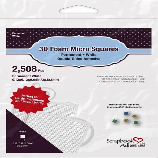 Scrapbook Adhesives 3D Foam Micro Squares 2508/Pkg-Permanent, White, .12"X.12" {1}