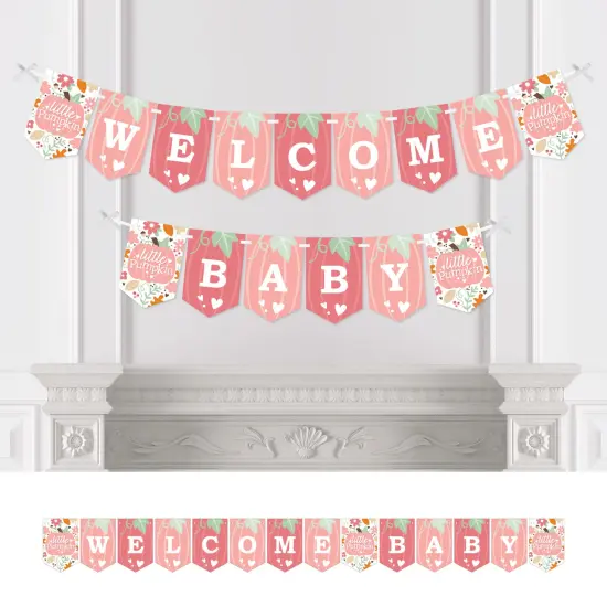 Big Dot of Happiness Girl Little Pumpkin - Fall Baby Shower Bunting Banner - Party Decorations - Welcome Baby {1}
