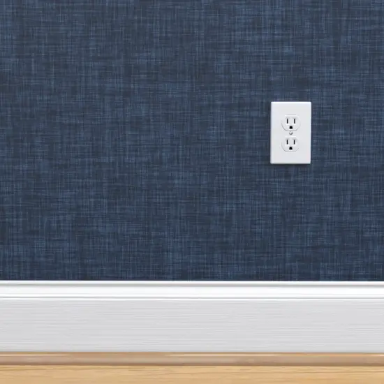 Pre-Pasted Wallpaper 2FT Wide Solid Navy Faux Linen Look Blue Navy Solid Nautical Neutral Basic Bold Boys Custom Pre-pasted Wallpaper by Spoonflower {4}