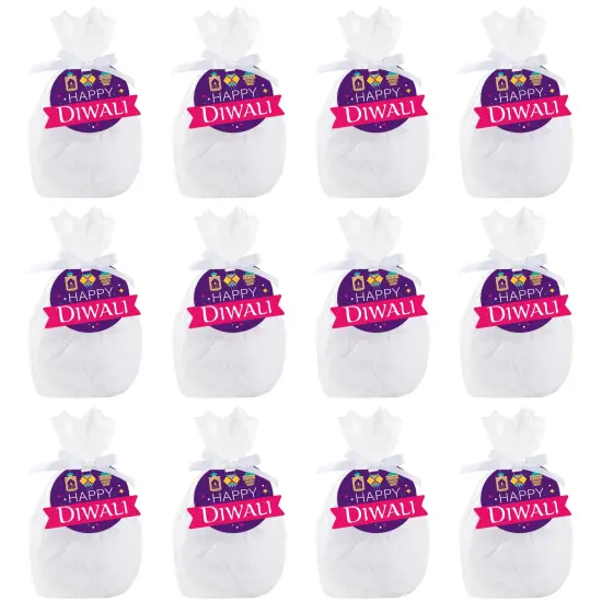 Big Dot of Happiness Happy Diwali - Festival of Lights Party Clear Goodie Favor Bags - Treat Bags With Tags - Set of 12 {7}