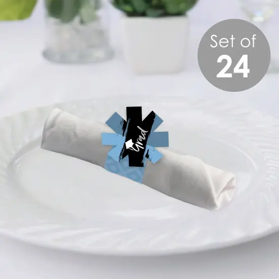 Big Dot of Happiness Light Blue Grad - Best is Yet to Come - Light Blue Graduation Party Paper Napkin Holder - Napkin Rings - Set of 24 {3}