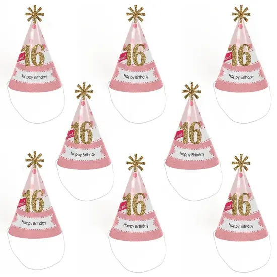 Big Dot of Happiness Sweet 16 - Cone Happy Birthday Party Hats for Kids and Adults - Set of 8 (Standard Size) {7}