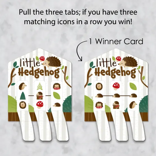 Big Dot of Happiness Forest Hedgehogs - Woodland Birthday Party or Baby Shower Game Pickle Cards - Pull Tabs 3-in-a-Row - Set of 12 {4}