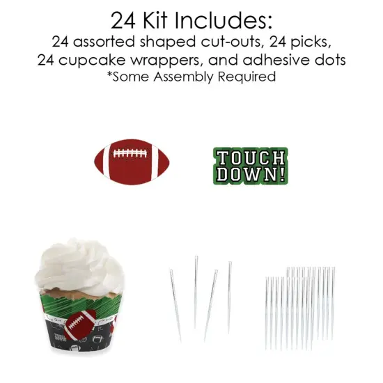Big Dot of Happiness End Zone - Football - Cupcake Decoration - Baby Shower or Birthday Party Cupcake Wrappers and Treat Picks Kit - Set of 24 {6}