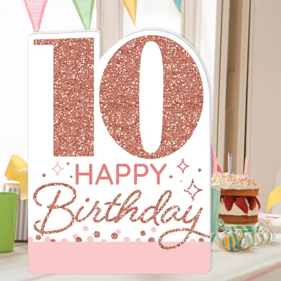 Big Dot of Happiness 10th Pink Rose Gold Birthday - Happy Birthday Giant Greeting Card - Big Shaped Jumborific Card - 16.5 x 22 inches {3}