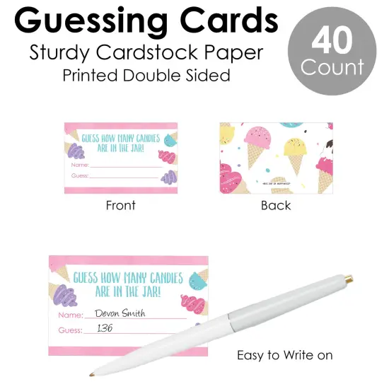 Big Dot of Happiness Scoop Up The Fun - Ice Cream - How Many Candies Sprinkles Party Game - 1 Stand and 40 Cards - Candy Guessing Game {7}
