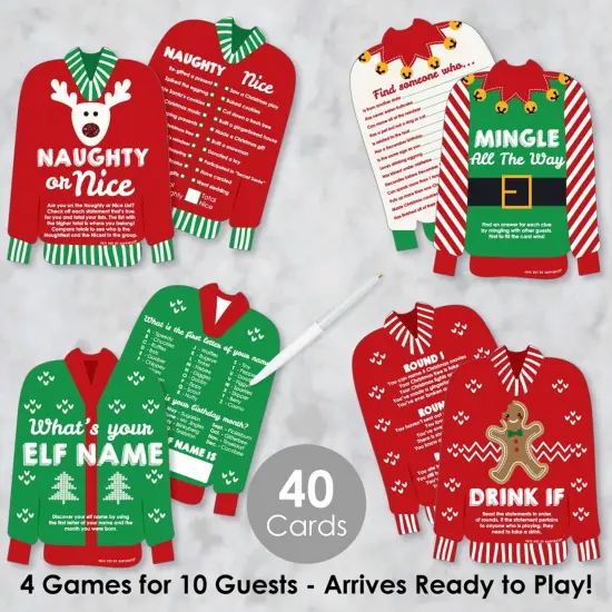 Big Dot of Happiness Ugly Sweater - 4 Holiday and Christmas Party Games - 10 Cards Each - Gamerific Bundle {3}