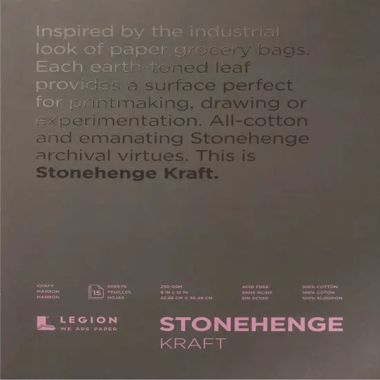 Stonehenge 100% Cotton Paper Pad 9"X12" 15 Sheets/Pkg-Kraft 250gsm {1}