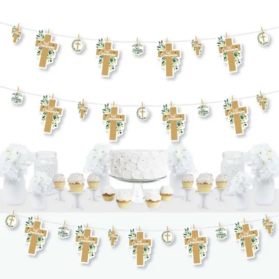 Big Dot of Happiness First Communion Elegant Cross - Religious Party DIY Decorations - Clothespin Garland Banner - 44 Pieces {1}