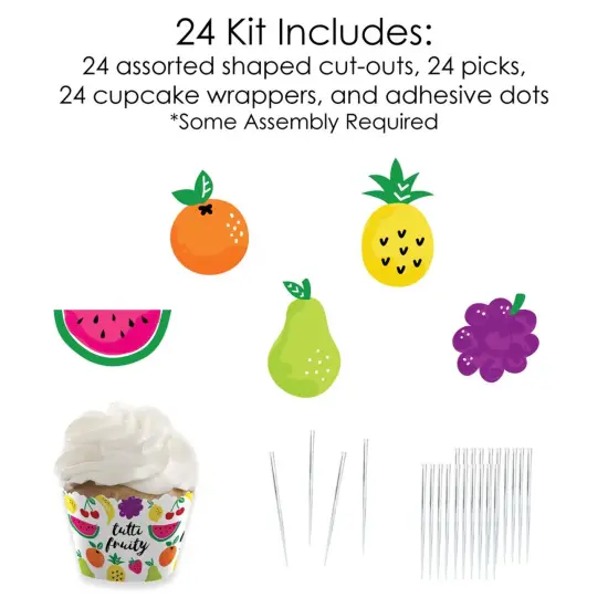 Big Dot of Happiness Tutti Fruity - Cupcake Decoration - Frutti Summer Baby Shower or Birthday Party Cupcake Wrappers and Treat Picks Kit - Set of 24 {6}