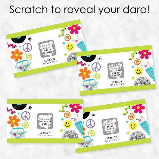 Big Dot of Happiness Through the Decades - 50s, 60s, 70s, 80s, and 90s Party Game Scratch Off Dare Cards - 22 Count {4}