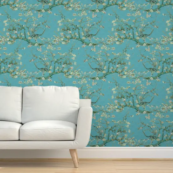 Pre-Pasted Wallpaper 2FT Wide Van Gogh Blossom Almond Branches Tree Spring Custom Pre-pasted Wallpaper by Spoonflower {5}