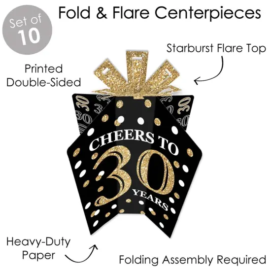 Big Dot of Happiness Adult 30th Birthday - Gold - Table Decorations - Birthday Party Fold and Flare Centerpieces - 10 Count {4}