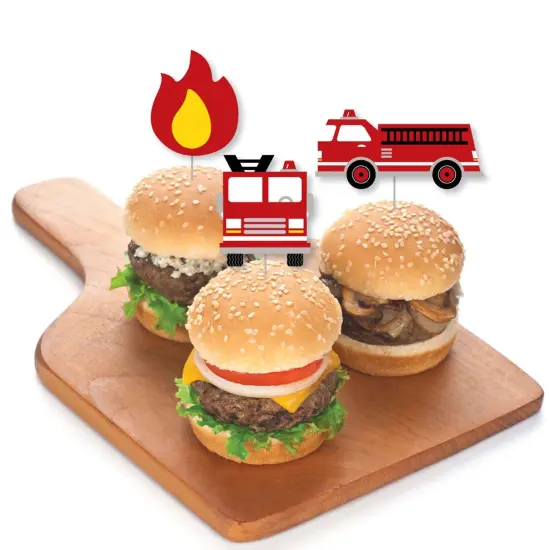 Big Dot of Happiness Fired Up Fire Truck - Dessert Cupcake Toppers - Firefighter Firetruck Baby Shower or Birthday Party Clear Treat Picks - Set of 24 {4}