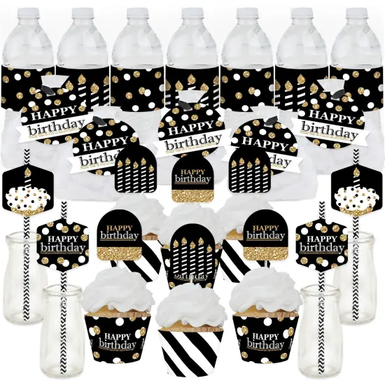 Big Dot of Happiness Adult Happy Birthday - Gold - Birthday Party Favors and Cupcake Kit - Fabulous Favor Party Pack - 100 Pieces {1}