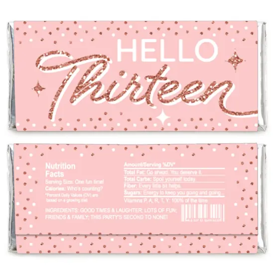 Big Dot of Happiness 13th Pink Rose Gold Birthday - Candy Bar Wrapper Happy Birthday Party Favors - Set of 24 {3}