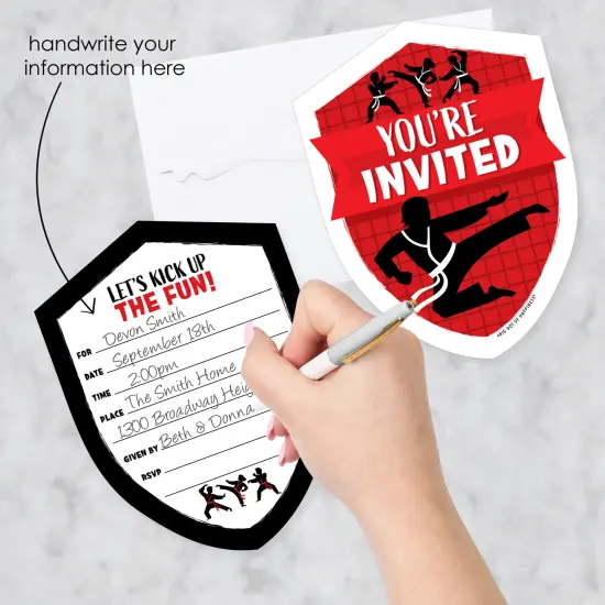 Big Dot of Happiness Karate Master - Shaped Fill-In Invitations - Martial Arts Birthday Party Invitation Cards with Envelopes - Set of 12 {3}