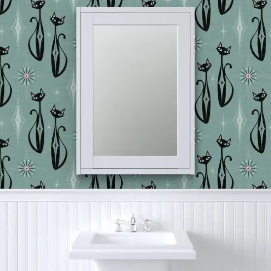 Pre-Pasted Wallpaper 2FT Wide Retro 1950S Cats Mid Century Modern Vintage Inspired Atomic Age Faux Textured Look Custom Pre-pasted Wallpaper by Spoonflower {6}