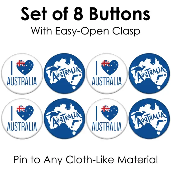 Big Dot of Happiness Australia Day - 3 inch G&rsquo;Day Mate Aussie Party Badge - Pinback Buttons - Set of 8 {7}