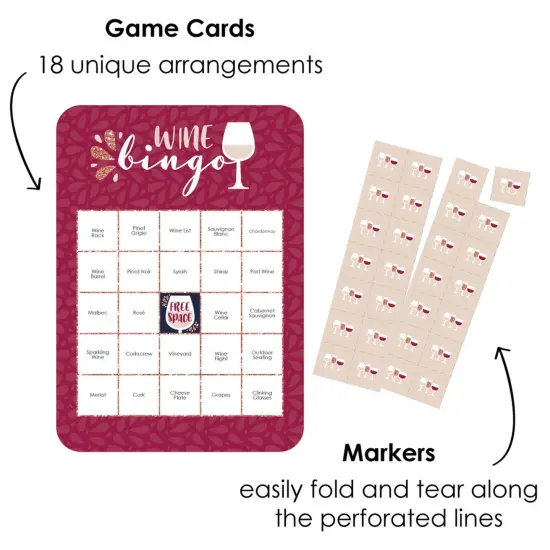 Big Dot of Happiness But First, Wine - Bingo Cards and Markers - Wine Tasting Party Bingo Game - Set of 18 {3}