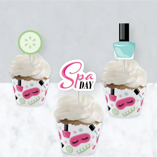 Big Dot of Happiness Spa Day - Cupcake Decoration - Girls Makeup Party Cupcake Wrappers and Treat Picks Kit - Set of 24 {4}