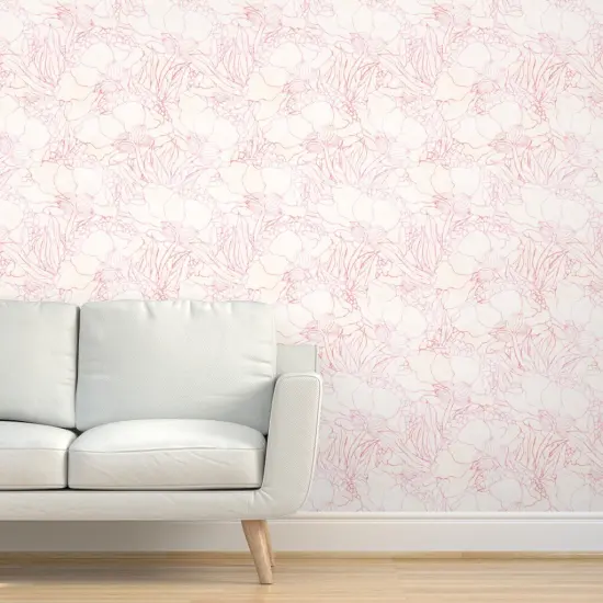 Peel & Stick Wallpaper 2FT Wide Pink Flower Floral Blossom Outline Peony Botanical Light Pat Custom Removable Wallpaper by Spoonflower {5}