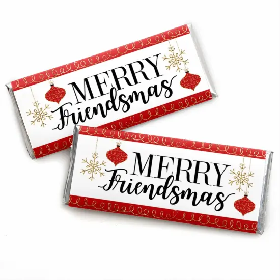 Big Dot of Happiness Red and Gold Friendsmas - Candy Bar Wrapper Friends Christmas Party Favors - Set of 24 {1}