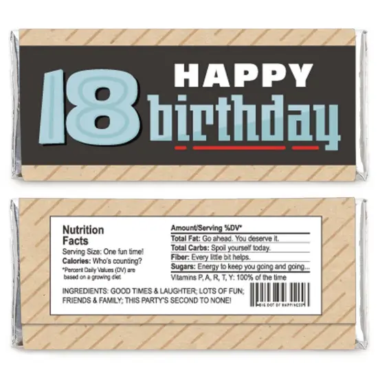 Big Dot of Happiness Boy 18th Birthday - Candy Bar Wrapper Eighteenth Birthday Party Favors - Set of 24 {3}