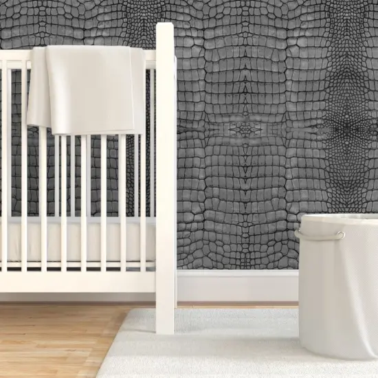 Pre-Pasted Wallpaper 2FT Wide Aligator Skin Grey Scales Reptile Dragon Custom Pre-pasted Wallpaper by Spoonflower {7}