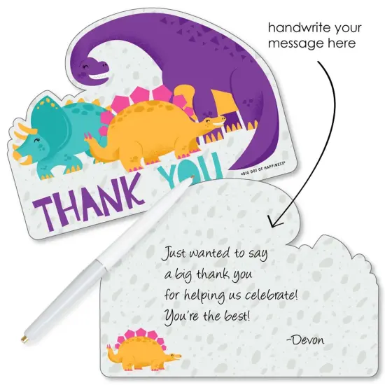 Big Dot of Happiness Roar Dinosaur Girl - Shaped Thank You Cards - Dino Mite Baby Shower or Birthday Party Thank You Cards with Envelopes - Set of 12 {3}