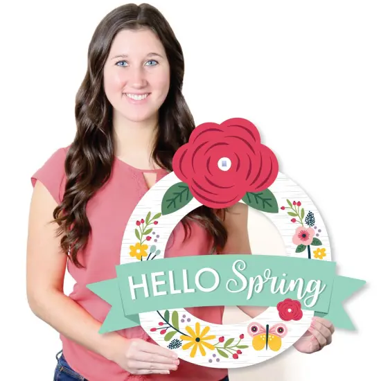 Big Dot of Happiness Hello Spring - Outdoor Floral Decor - Front Door Wreath {7}