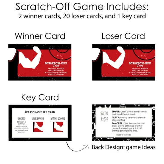 Big Dot of Happiness Own the Mat - Wrestling - Birthday Party or Wrestler Party Game Scratch Off Cards - 22 Count {6}