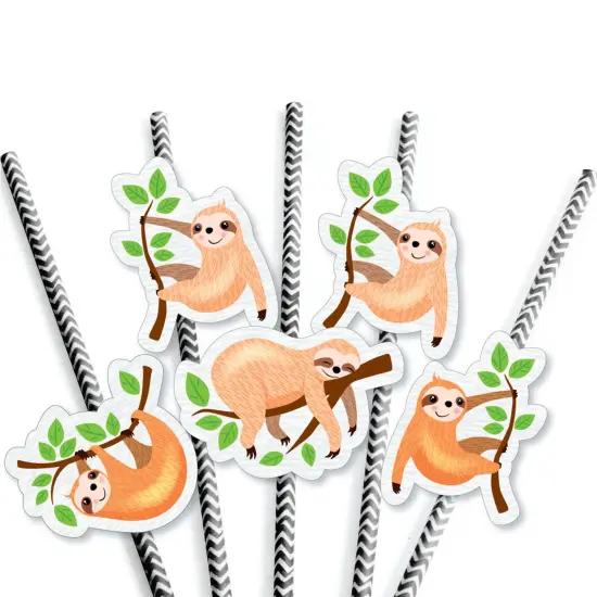 Big Dot of Happiness Let's Hang - Sloth - Paper Straw Decor - Baby Shower or Birthday Party Striped Decorative Straws - Set of 24 {7}