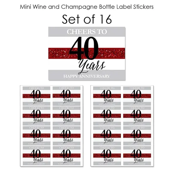 Big Dot of Happiness We Still Do - 40th Wedding Anniversary - Mini Wine and Champagne Bottle Label Stickers - Anniversary Party Favor Gift - Set of 16 {7}