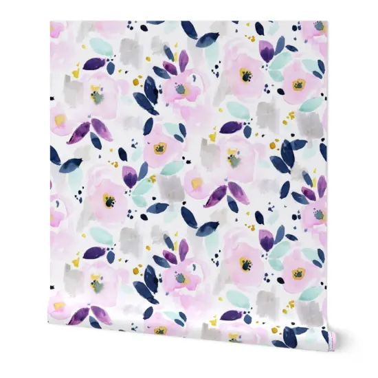 Peel & Stick Wallpaper 2FT Wide Mystical Floral Flowers Purple Abstract Lavender Watercolor Custom Removable Wallpaper by Spoonflower {7}