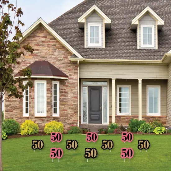 Big Dot of Happiness Chic 50th Birthday - Pink, Black and Gold Lawn Decorations - Outdoor Birthday Party Yard Decorations - 10 Piece {3}