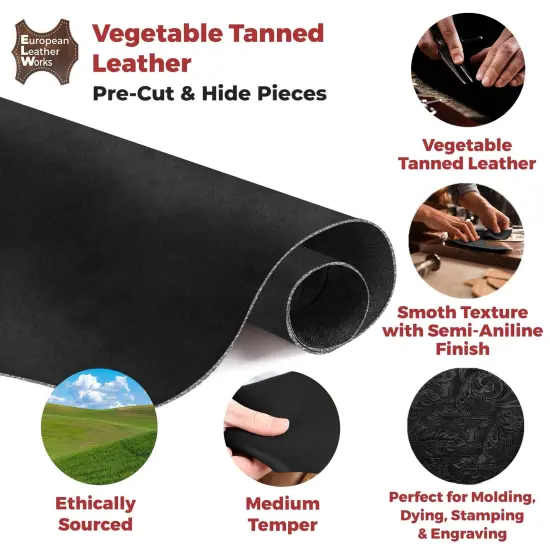 ELW Genuine Leather Vegetable Tanned 8-9 oz. (3.2-3.6mm) Size 6&rdquo; to 14 SQ FT Full Grain Veg Tan Leather AB Grade Cowhide, Heavy Weight, Tooling, Carving, DIY, Holster, Stamping {5}