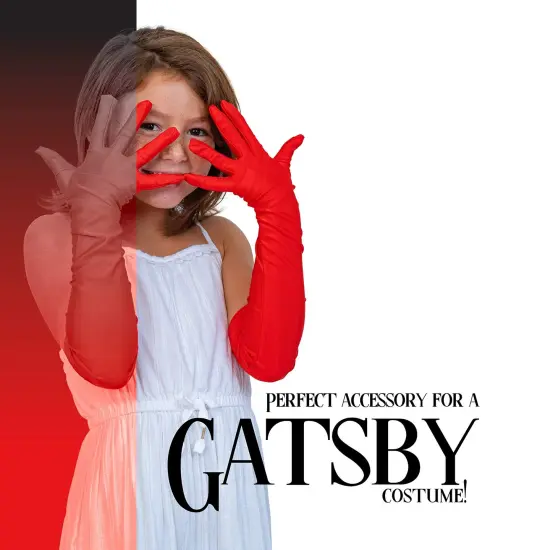 Red Satin Opera Gloves - Roaring 20's Fancy Flapper Elbow Gloves - 1 Pair {2}