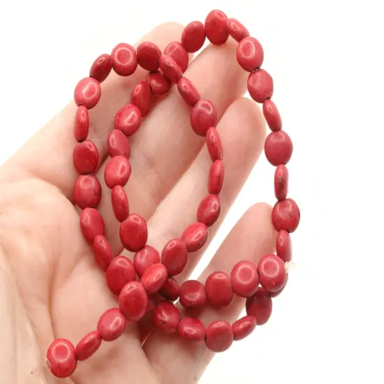 52 8mm Dyed Red Howlite Stone Coin Beads {2}