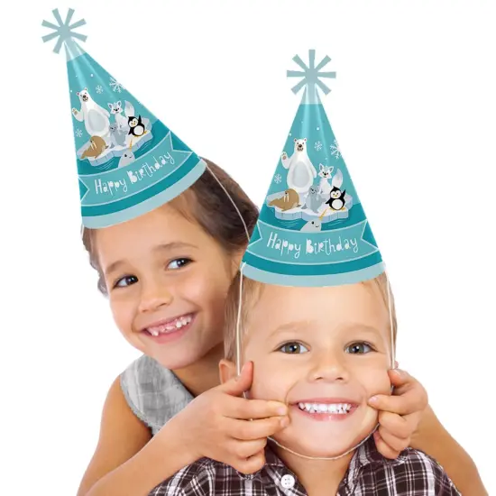 Big Dot of Happiness Arctic Polar Animals - Cone Happy Birthday Party Hats for Kids and Adults - Set of 8 (Standard Size) {3}