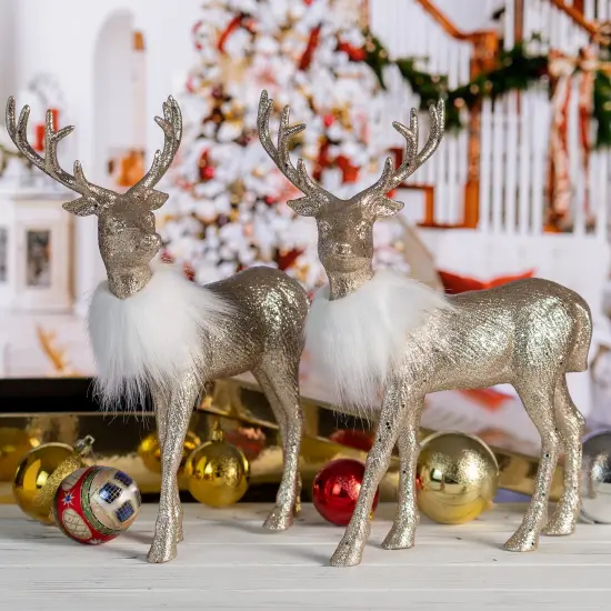 Ornativity Gold Glitter Christmas Reindeer - Holiday Party Deer Figurine Statues Dinner Tabletop Decorations Centerpiece - Pack of 2 {4}