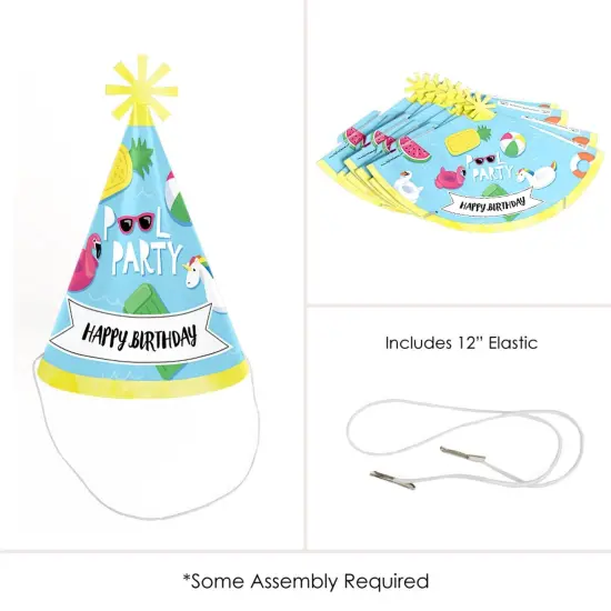 Big Dot of Happiness Make a Splash - Pool Party - Cone Happy Birthday Party Hats for Kids and Adults - Set of 8 (Standard Size) {6}